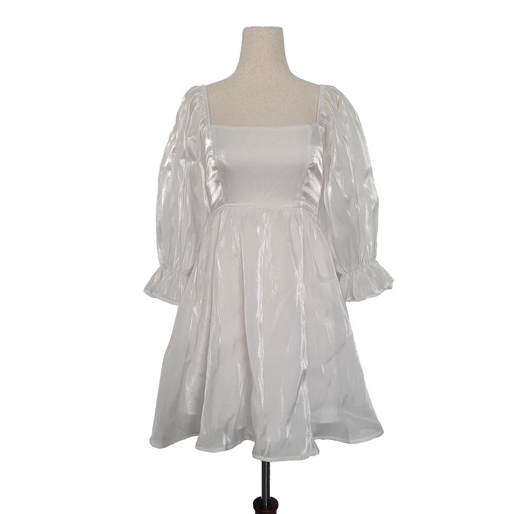 Allison + Kelly Babydoll Puff Sleeve Mini Dress S White Ethereal Angel Core